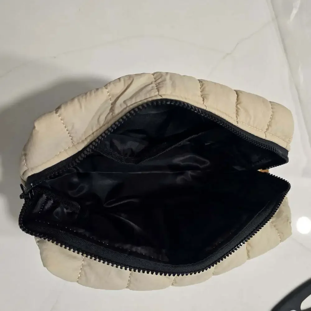 Wellbel Beige Quilted Puffy Travel Toiletry Cosmetic Pouch